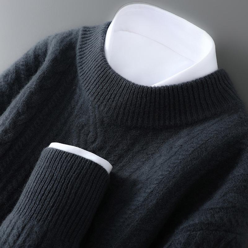 Men's 2025 Autumn/Winter High Neck Cashmere Jacquard Pullover - Thick Knit Base Layer Wool Sweater, Solid Color Trend.