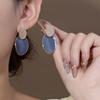 Серьги-гвоздики неправильной овальной формы в стиле Моранди, холодный тон, с эффектом капающего масла, Французский ретро, Продвинутый цвет туманно-синий