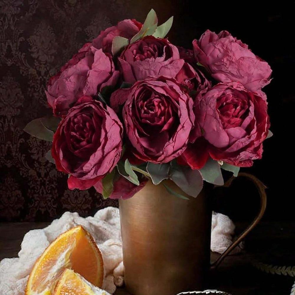 3 Bundles Silk PeoniesVintage Peonies Artificial Flowers Bouquets Fake Peonies Faux Peonies with Stems for Wedding Table Home Decor Bride