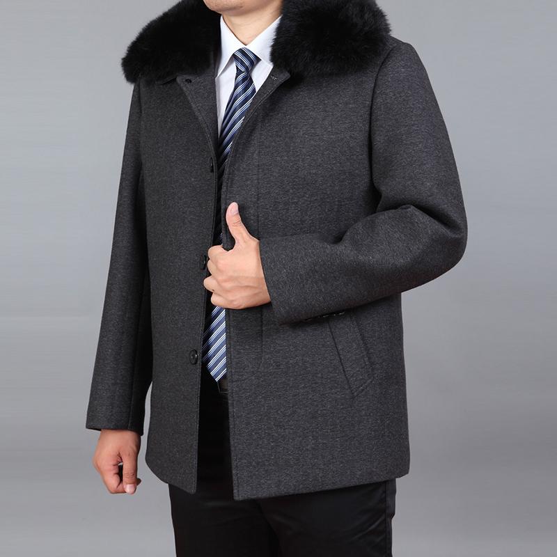 Men Wool Coat Autumn Wool Blend Jacket Winter Thick Woolen Coat Mens Pea Coat Real Rabbit Fur