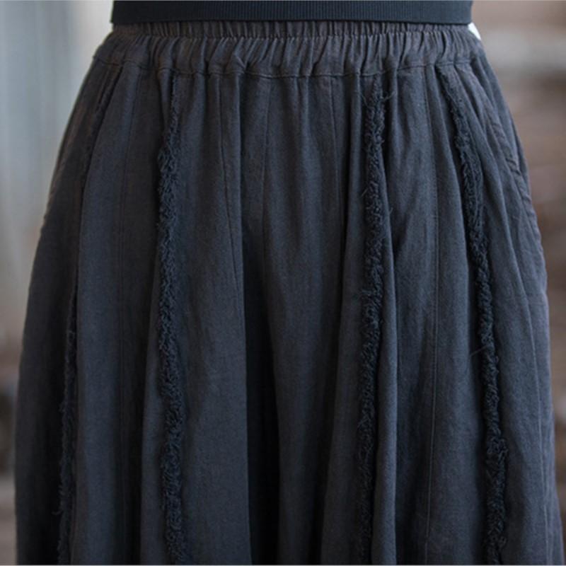 Women Vintage Ramie Pants Solid Color Loose Ramie Trouser Spring Elastic Waist Pockets Women Long Pants