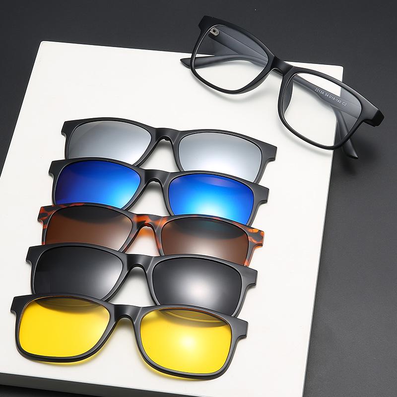 Unisex Retro Sunglasses Set with 5 Magnetic Interchangeable Lenses, Clip-On, In Stock 2213