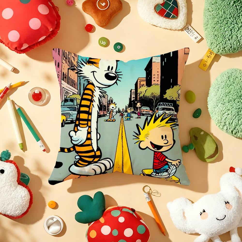Comic CCalvin and HHobbes Cushion Cover Plush Fabric Soft DoubleSided Printed Sofa Warm Winter Home Gift Pillow Cover