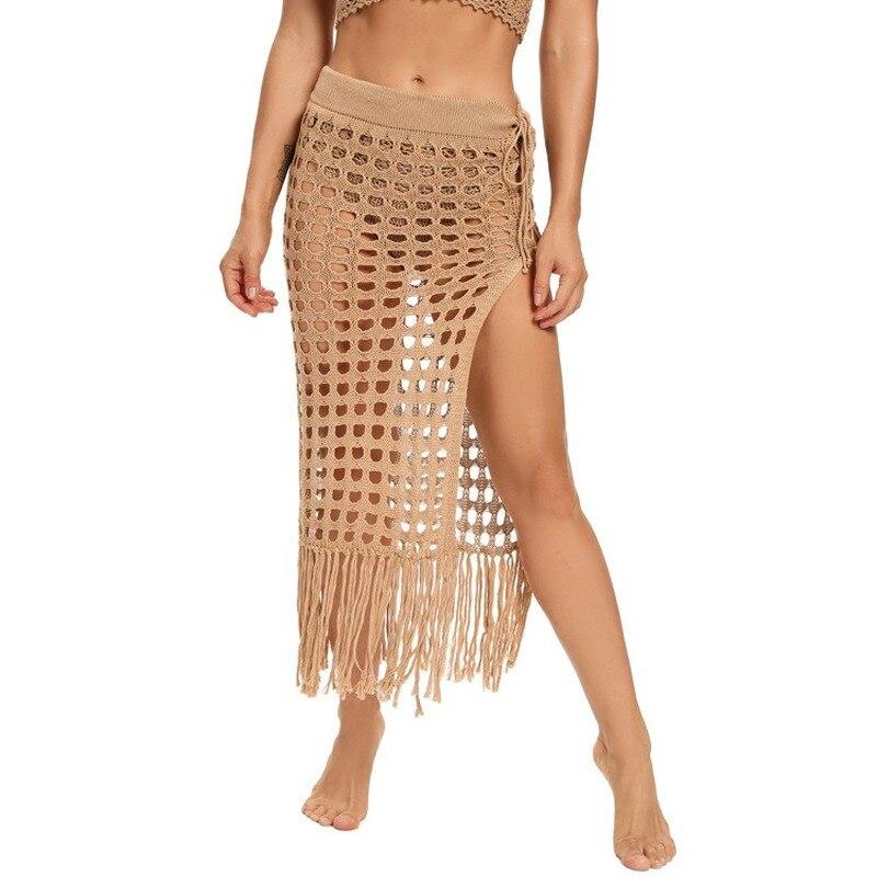Сексуальная вязаная юбка в пляжном стиле, женские летние юбки с высоким разрезом, белая юбка с бахромой Y2k, женская вечеринка, женский наряд 22299