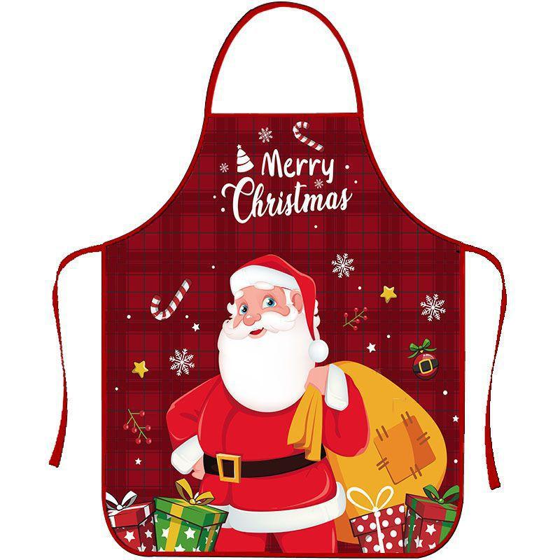 Christmas Printed Apron, Red Snowman Reindeer Kitchen Cooking Apron, Holiday Party Decor Bib for Women Men