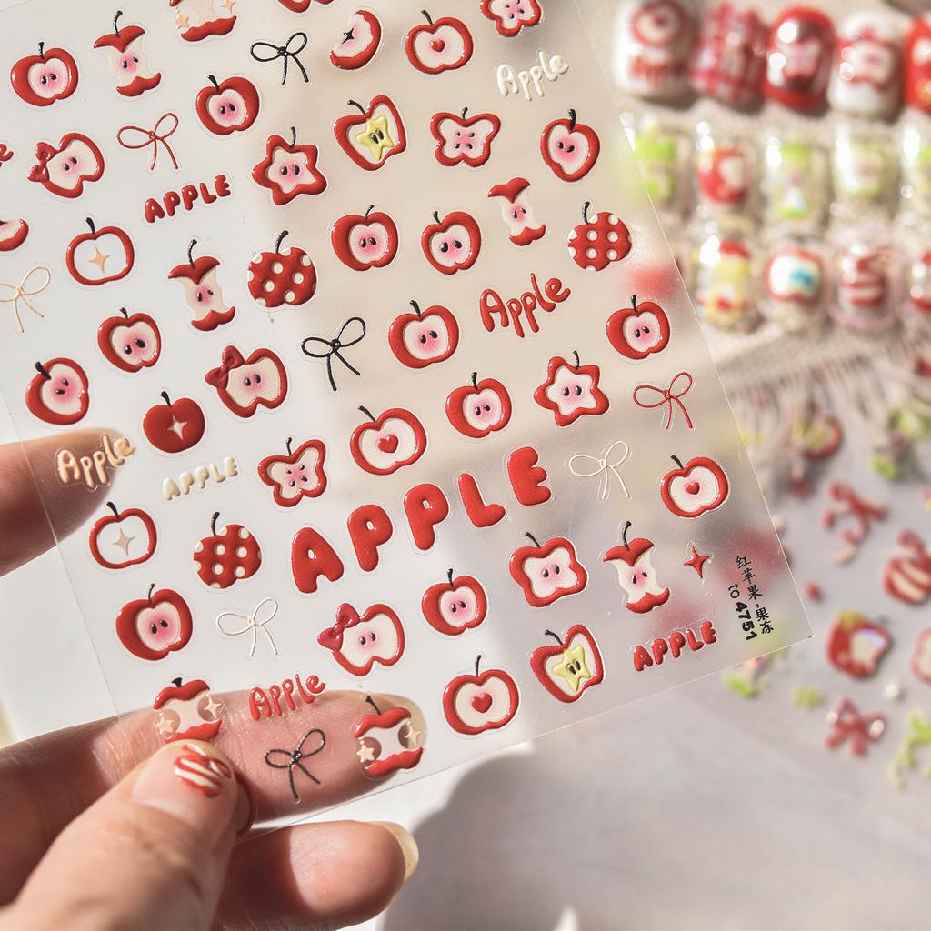 Red Tomato 5D Nail Art Sticker Jelly Mini Bowknot Stars Cute Fruit Self Adhesive Decoration Manicure Decal DIY