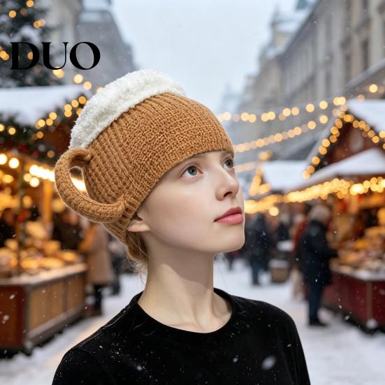 Humorous Costume Hat for Men And Women Funny Beer Mug Hat, Novelty Knitted Leg Warmers Versatile Knit Adults with Handles, Winter Warm Gloves Adults,