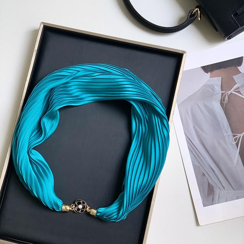 Новый монохромный магнитный шелковый шарф-ожерелье для женщин, плиссированный летний солнцезащитный головной платок, декоративный шарф