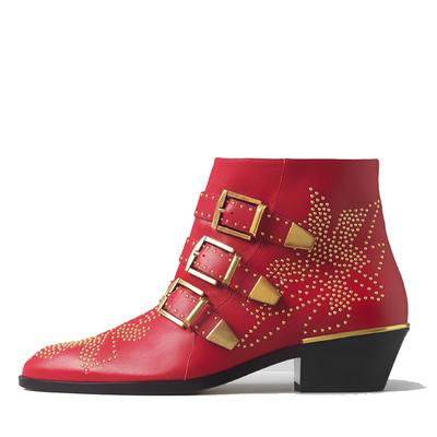 Модный бренд Подиум Заклепки Коровья кожа Короткие ботинки Осень Зима Ретро Большой размер35-45 Ботильоны 4 см Толстый каблук Рок Ночной клуб Женская обувь