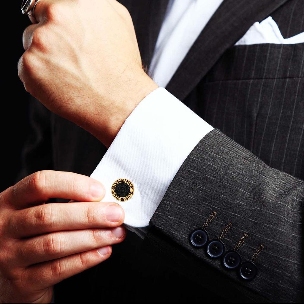 LeCalla Мужская запонка из стерлингового серебра 18 карат с позолотой в виде греческого ключа для папы, папы, дедушки