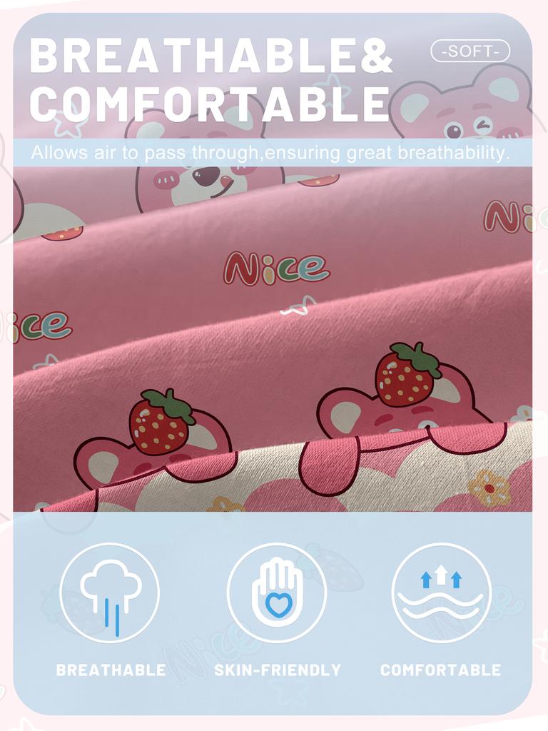 1 Мультяшная Милая Животная Медведь Принт Матовая Простыня на Резинке, Принт Покрывало для Спальни, Постельное Белье (Исключая наволочки)