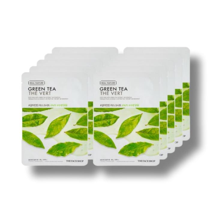 The Face Shop Листовая маска из молотого зеленого чая, 20 г, упаковка из 10 штук