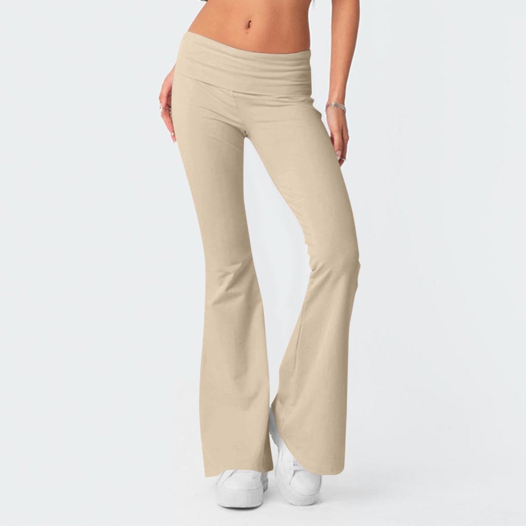 Женские модные однотонные облегающие брюки-клеш с низкой талией и эластичной резинкой на талии