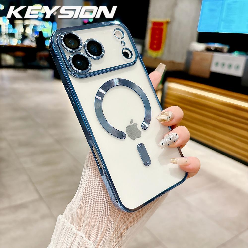 KEYSION Магнитный чехол с покрытием для MagSafe для iPhone 17 Pro Max 17Air Прозрачный ТПУ Противоударный чехол для телефона с защитой объектива