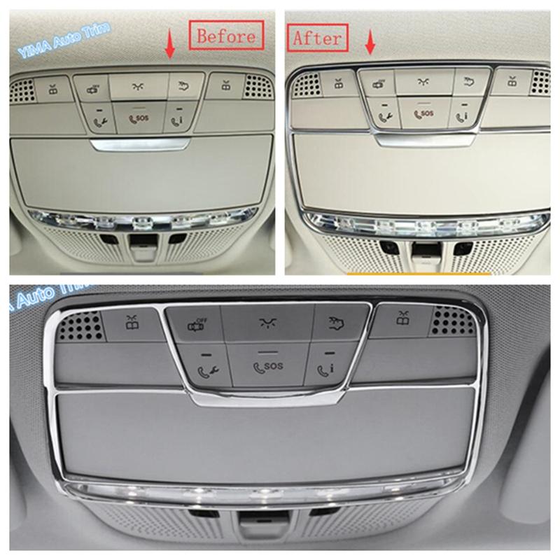 Chrome Car Roof Reading Lights Decor Frame Cover Trim ABS Accessories For Mercedes Benz GLC X253 / C CLASS W205 C200 2015 -
