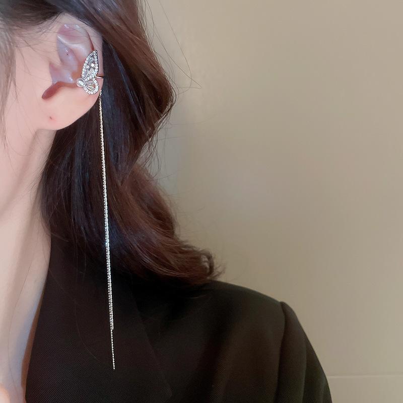 Серьги-клипсы с бахромой из искусственных кристаллов розы, супер фея, сладкий и крутой ветер, бабочка без проколов ушей, клипсы для козелка, премиальные серьги.