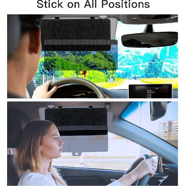 Sun Visor Extender For Car, Upgraded Polarized Car Sun Visor Extender With PC Lens, Velcro Design Convenient Adjustment Position, Filtering Glare, UV