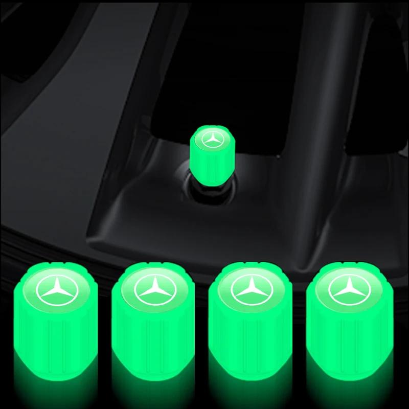 4Pcs Luminous Car Tire Valve Caps Badge Emblem Auto Accessories for Mercedes Benz New B/C/E CLA GLA GLC GLK Class A Class C200L AS1