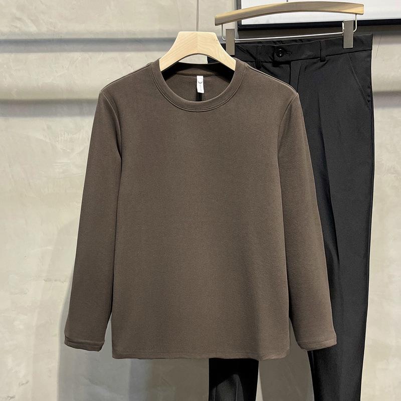 Мужская приталенная однотонная двухсторонняя бархатная рубашка с длинными рукавами на осень