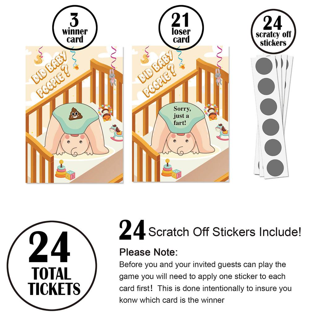 Unique and Entertaining Baby Shower Activity 24 Scratch Off Lottery Tickets for Party Hearty Baby Shower Games