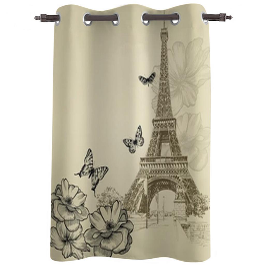 Vintage Eiffel Tower And Roses Window Curtain For Kids Room Home Blinds Curtains For Living Room Bedroom Window Drapes