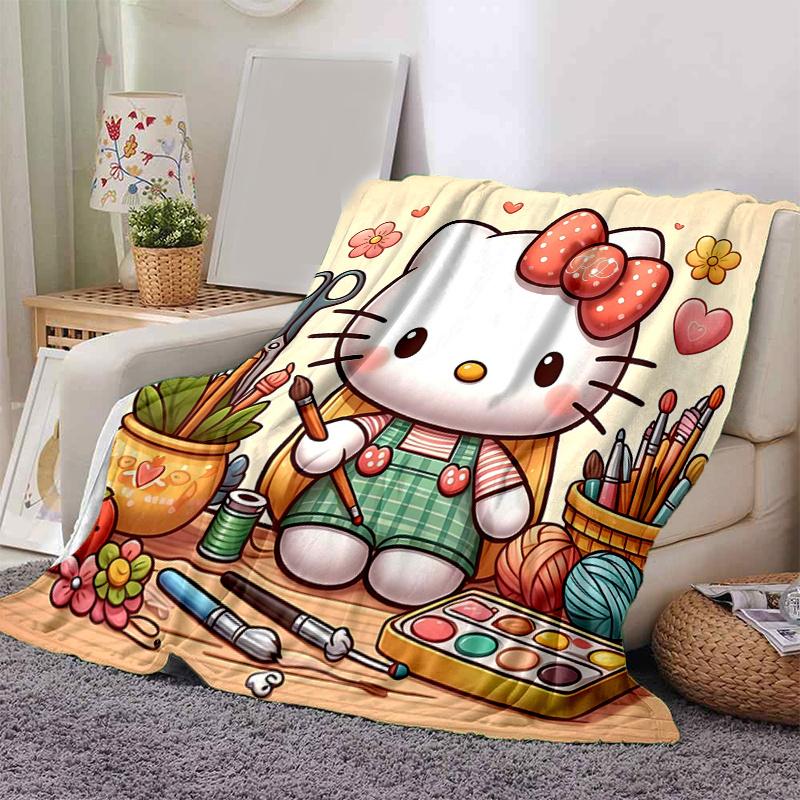 1pc Hello Kitty's Artistic Haven Cartoon Blanket, Soft Throw for Home Decor, Gift Idea, Living Room, Travel, Camping, Car Blankets, Beach, Office Naps