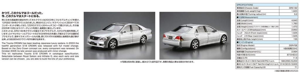Aoshima Bunka Kyozai Масштаб Серия Моделей Автомобилей 118 Toyota GRS182 Crown Royal Saloon G 2003 Пластиковая Модель 1/24 Нет. G/Спортсмен