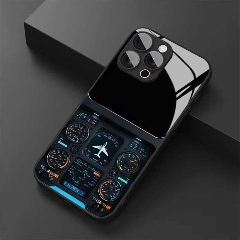 Закаленное стекло с дизайном приборной панели самолета для iPhone 17 Pro Max 16 15 14 13 12 11 Pro Max 16E 17Air X XR XS 7 8 Plus SE2 Чехол