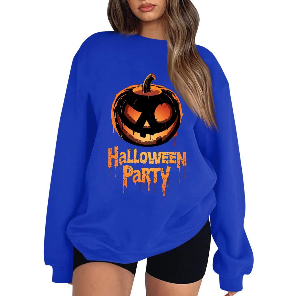 Women's Casual Fashion Printed Long Sleeved Knitted Sportswear Top, Loose Fit Halloween