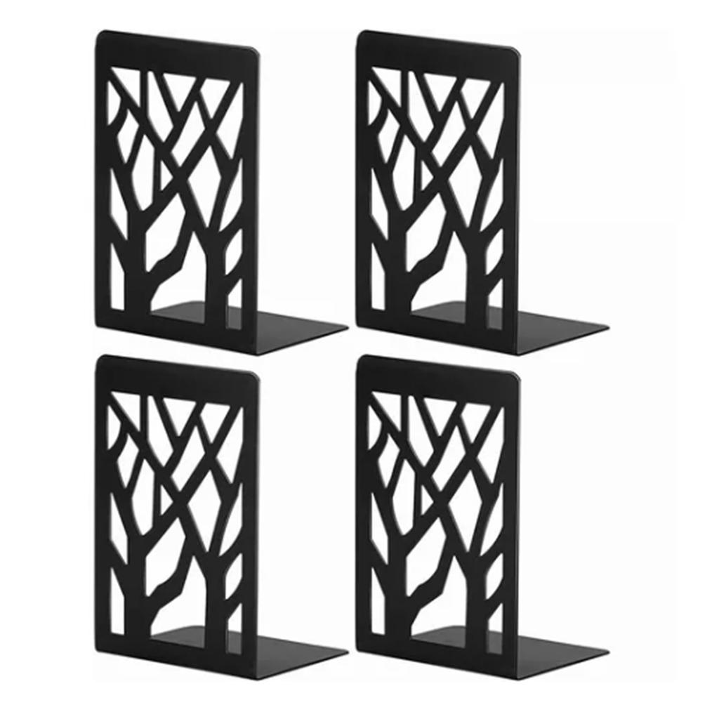2 Pairs Tree Design Book End Iron Retro Black Decorative Wear Resistant Book Stopper for School