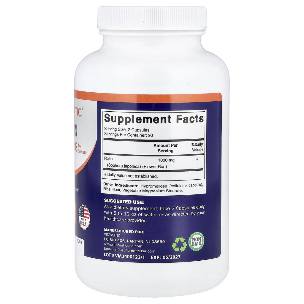 Vitamatic Rutin, Veggie Capsules, 180 Capsules (500mg Per Capsule)