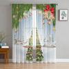 Cartoon Merry Christmas Tree Bells Village Snowing Tulle Sheer Voile Window Curtains Blinds for Living Room Bedroom Home Decor
