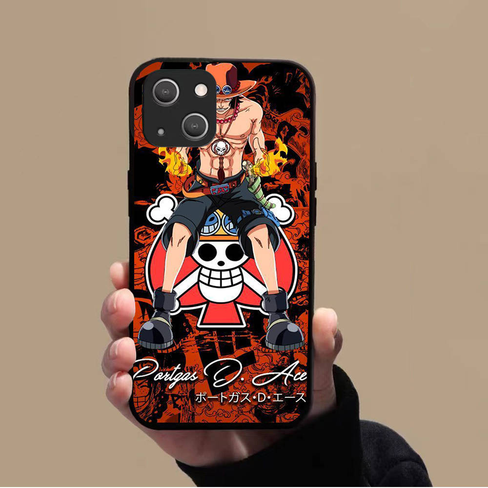 KK-38 One Piece Ace Soft Black Case for iPhone XR 14 15 11 12 13 6 7 8 X XS Pro Max Samsung S22 S23 S21 S24 FE Ultra S8 Plus