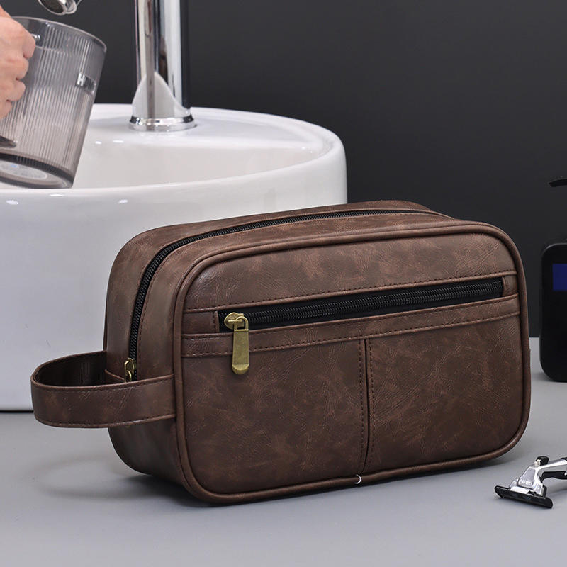 Деловая дорожная портативная мужская косметичка Модная ретро кожаная утолщенная косметичка Сумка