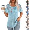 Women's Fashion Printed Casual Pleated Round Short Sleeve T-Shirt Top