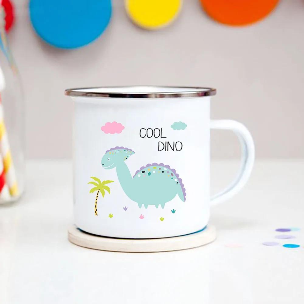 Happy Birthday Boys Girls Enamel Cocoa Mugs Home Party Cartoon Dinosaur Kids Drink Juice Cola Milk Cups Child Baby Birthday Gift