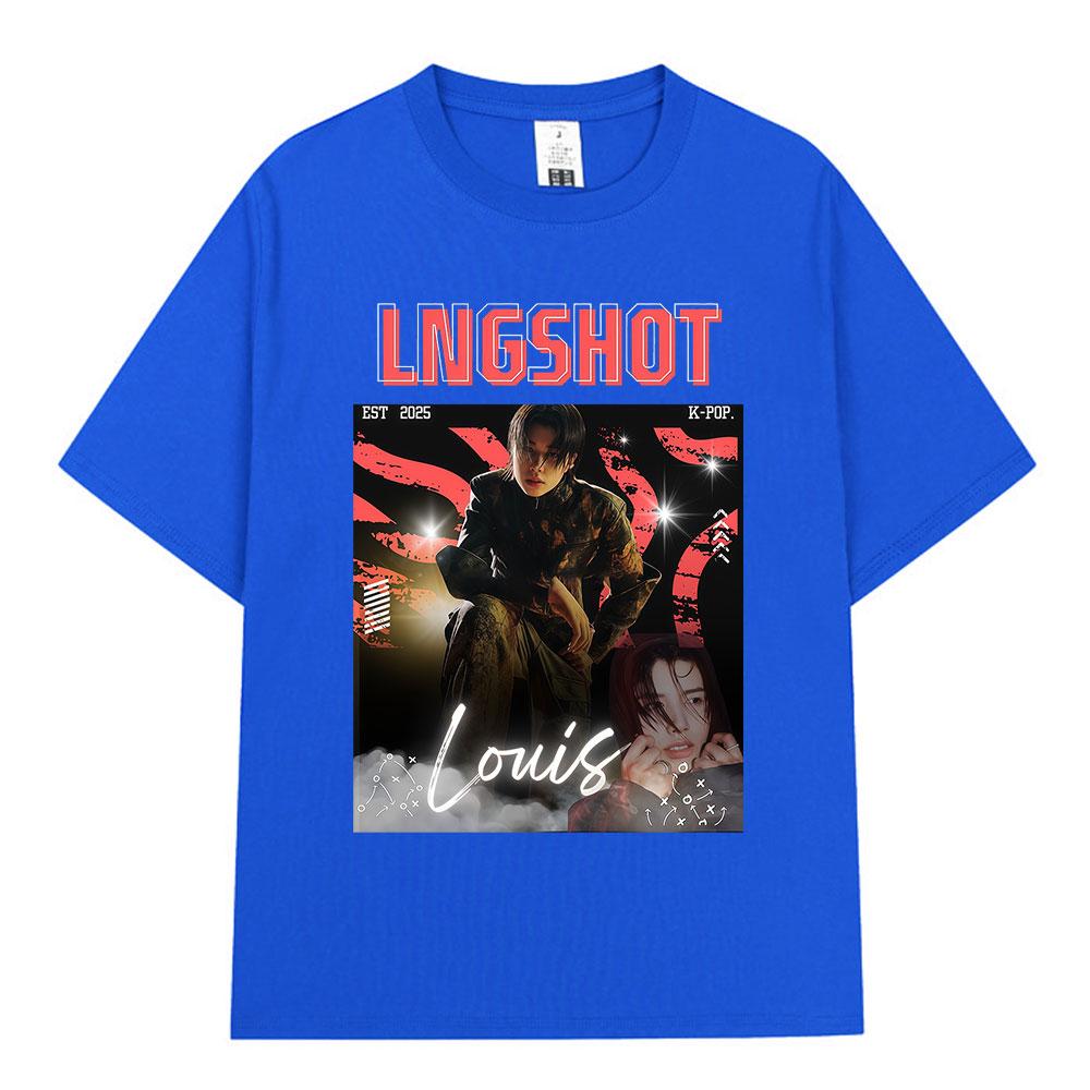 Корейская K-pop Хип-хоп Группа Lngshot LOUIS Графическая Футболка Унисекс Женская Одежда Модный Оверсайз Короткий Рукав Хлопковый Топ Подарки для Фанатов