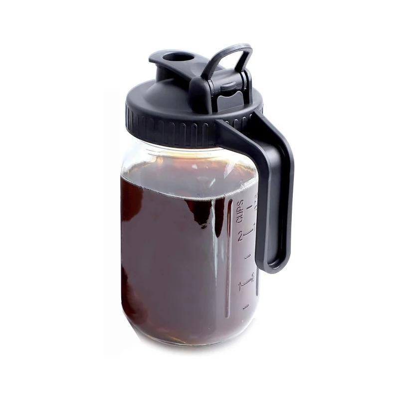 Glass Mason Jar Pitcher with Lid Wide Mouth,32/64oz Cold Brew Coffee Pot Water Bottle Iced Tea Dispenser,Breast Milk Storage