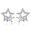 Personalized Design Star Silver Opening Size Pentagram Earrings, Zircon Crystal Ear Jewelry, Women