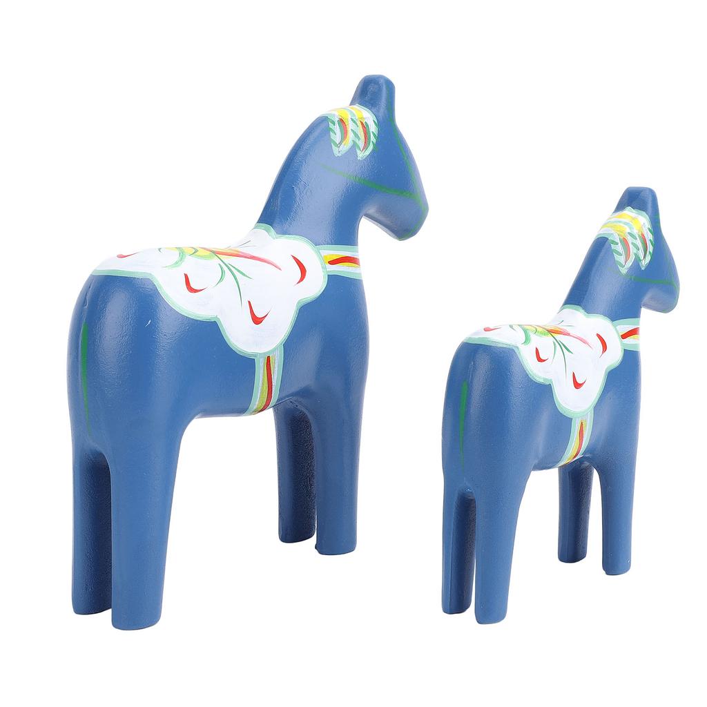 2pcs Hand Painted Swedish Wooden Horse Figurine Dalecarlian Horse Ornaments for Home Wedding Supplies Blue