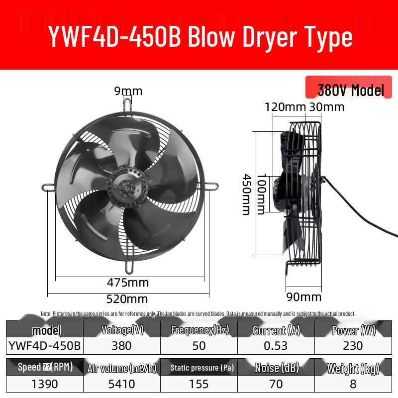 Осевой вентилятор с внешним ротором YWF4E: 220В Воздушный компрессор/Конденсаторное охлаждение, 380В Вытяжка для холодильной камеры.