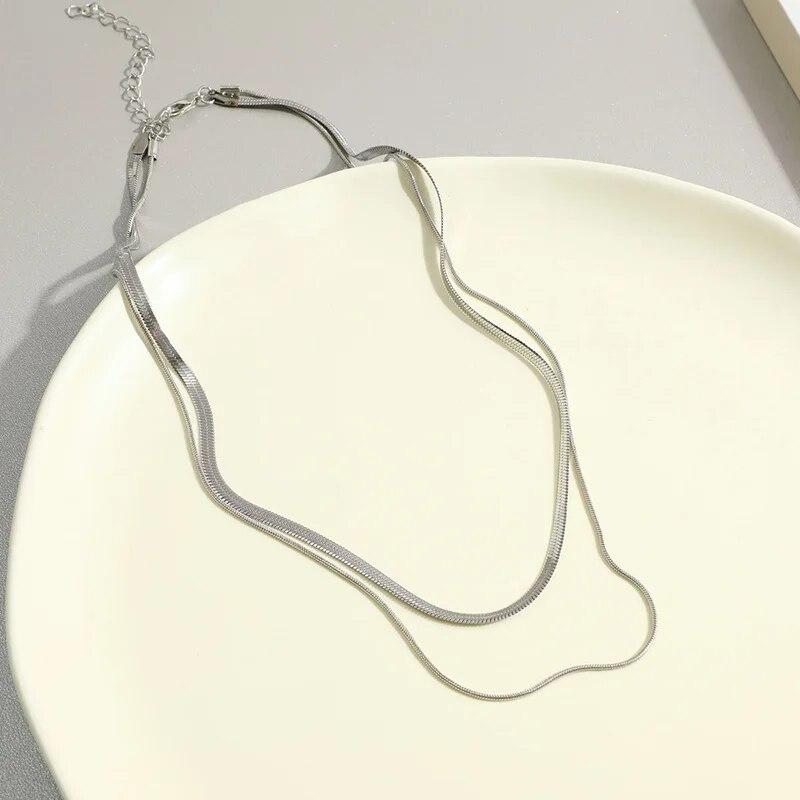 Двухслойное ожерелье из змеиной кости для женщин, золотого цвета, серебряного цвета, роскошные нишевые ожерелья, новые женские ювелирные аксессуары