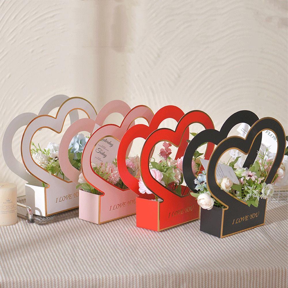 2 шт. Складная коробка в форме сердца с цветами, Коробка из оберточной бумаги для цветочной композиции, Свадьба, День рождения