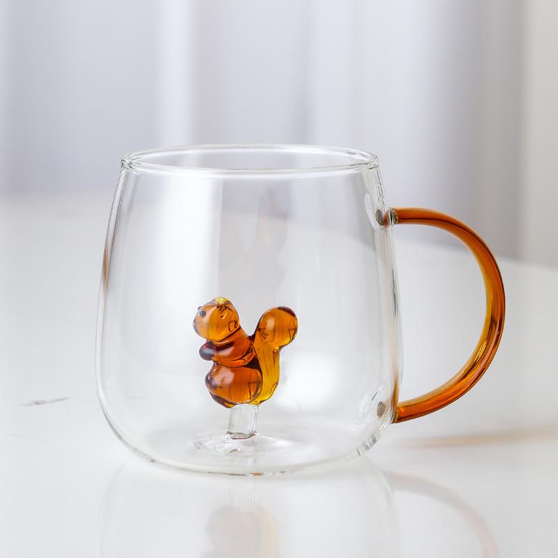 3D Cartoon Animal Glass Cup with Colored Handle - High Borosilicate Household Gift