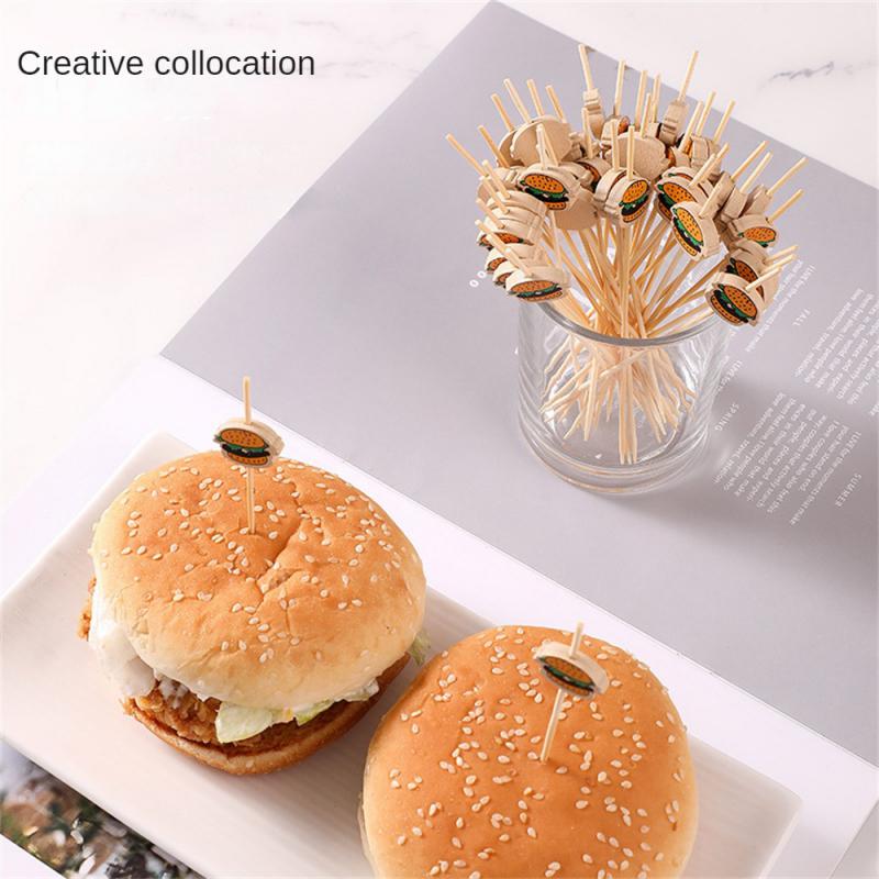 Украшение для гамбургера бамбуковая палочка одноразовая фруктовая палочка шпажки для закусок фуршетная вечеринка бамбуковые палочки для еды декор для сэндвичей