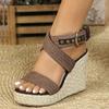 Богемные эспадрильи туфли с открытым носком танкетки сандалии платформа женские туфли на каблуке подошва из пеньковой веревки комфортные повседневные туфли