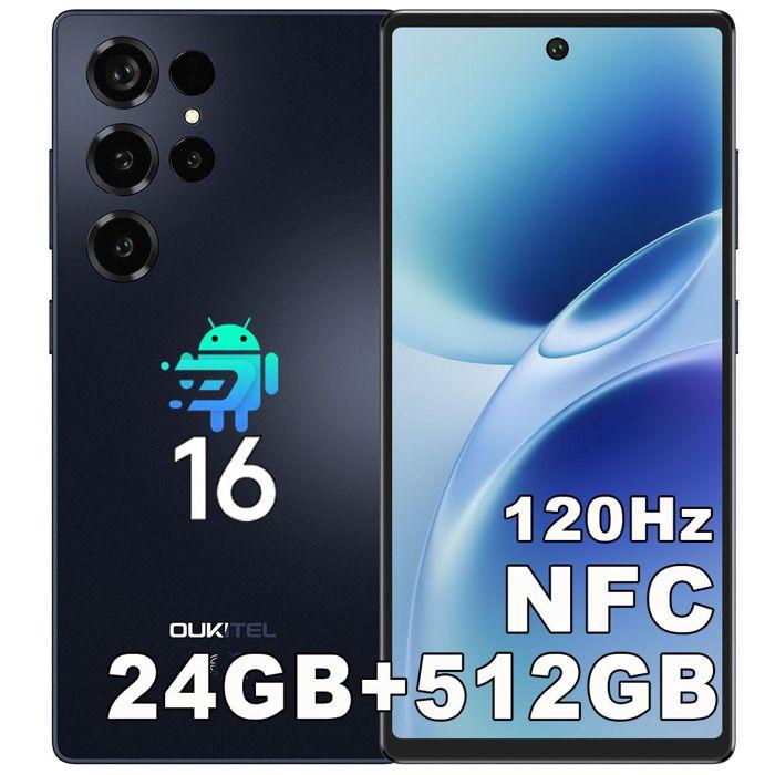 OUKITEL C66 Telephone Portable Android 16 24(8+16)GO+512GO Écran 6,73" 120Hz 5000mAh Smartphone 4G Fingerprint/OTG/GPS/NFC, Noir