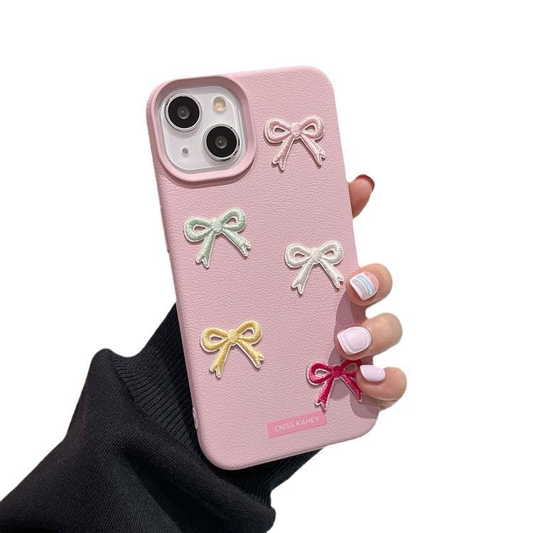 Three-dimensional Color Bow Suitable for IPhone16promax Apple 14 Mobile Phone Case 13/12 Women 15 Anti-fall