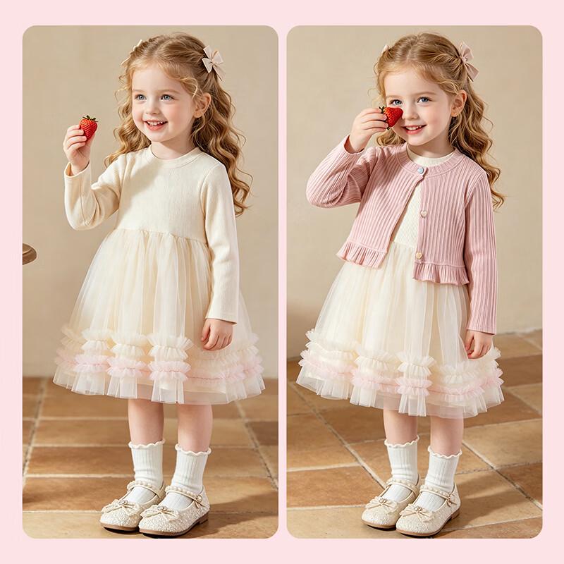 Beibeiyi Girls' Autumn/Winter Knitted Cardigan & Mesh Princess Dress Set