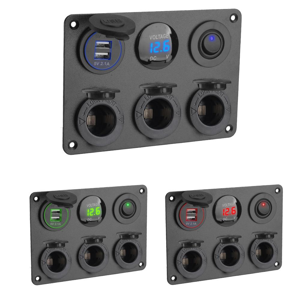 Cigarette Lighter Plug Socket Power Outlet LED Voltmeter for Car Marine RV Dual USB Charger 4.2A Multi Panel Toggle Switch 12V